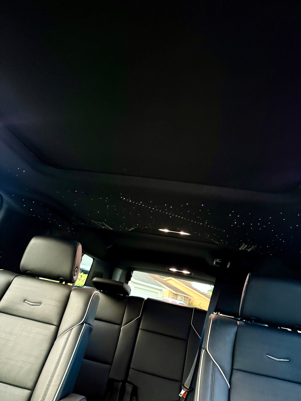 Car interior with a starry sky ceiling