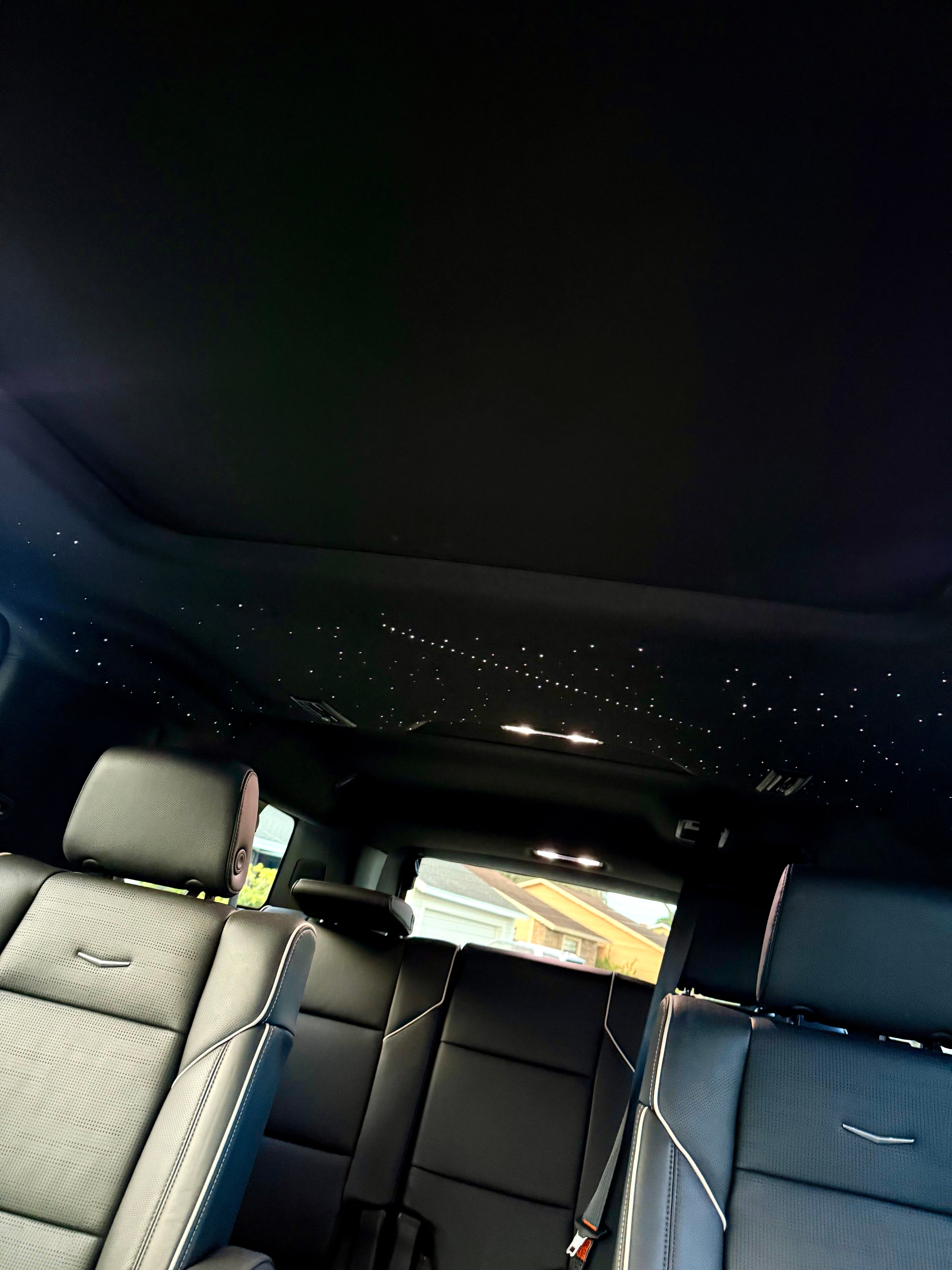 Car interior with a starry sky ceiling