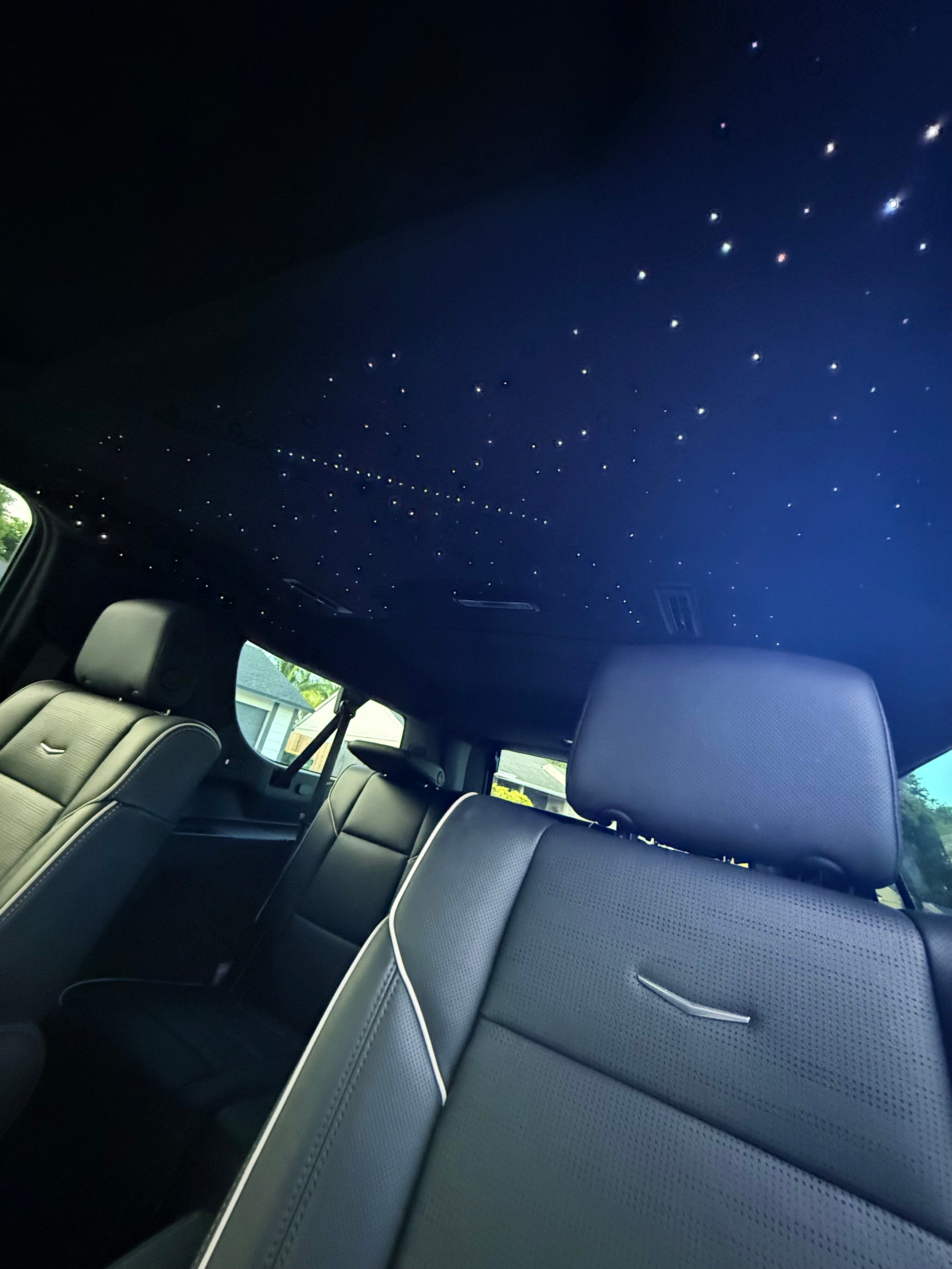 Car interior with starry sky ceiling effect