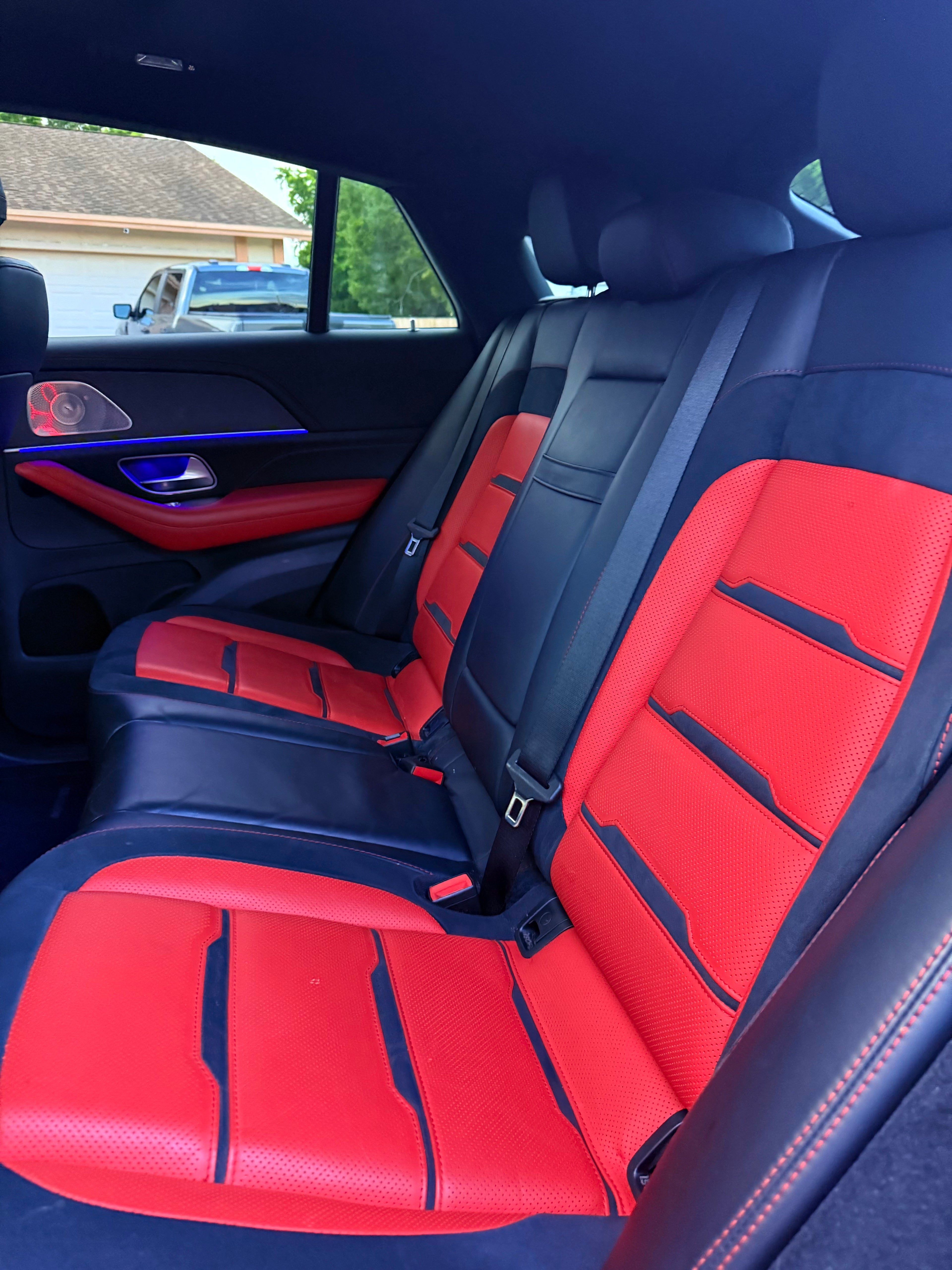 Car interior with red and black seats